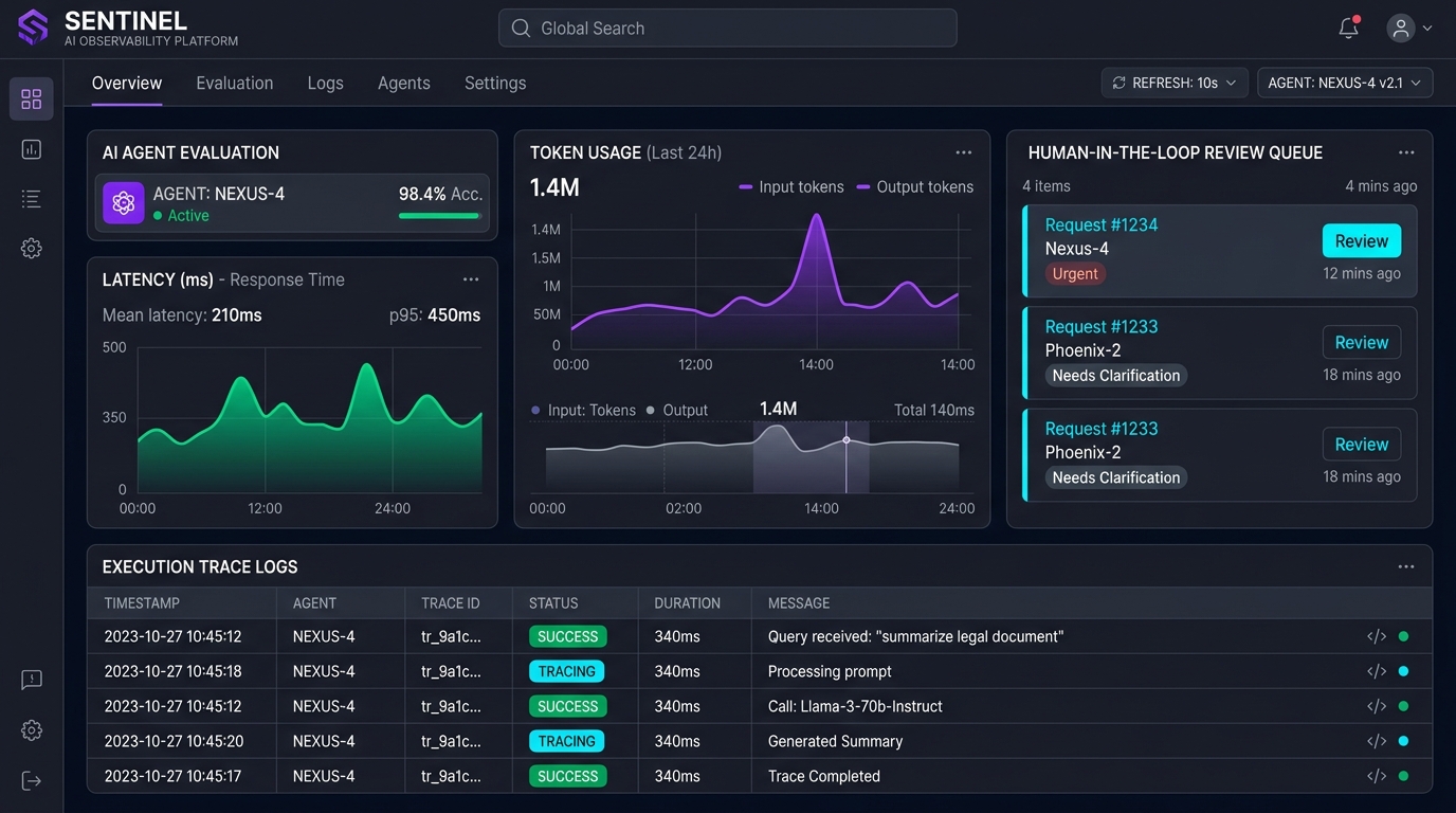 Production AI Agent Observability Dashboard with Token Tracking and Human-in-the-Loop Queue