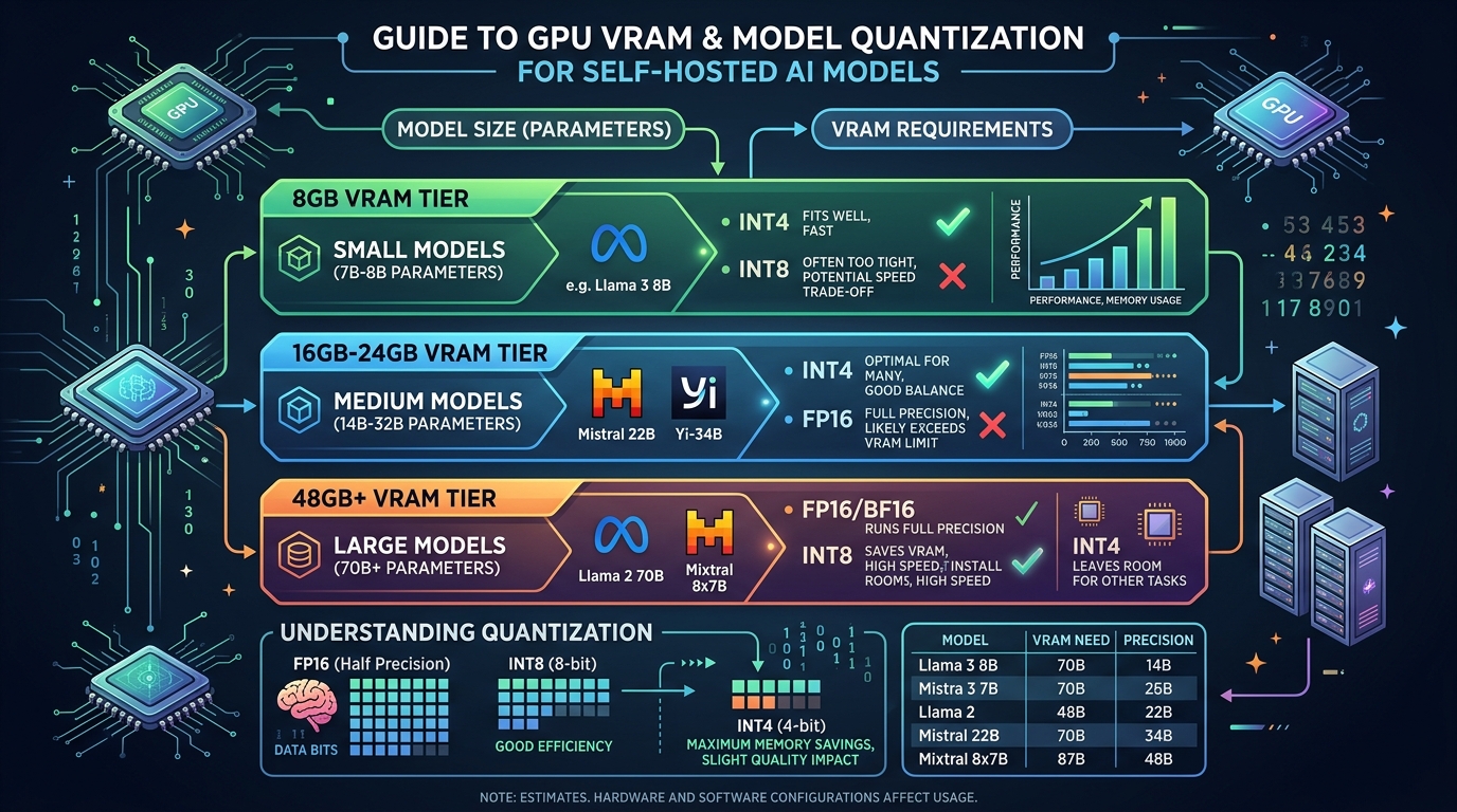 GPU VRAM requirements and quantization matrix for self-hosted models